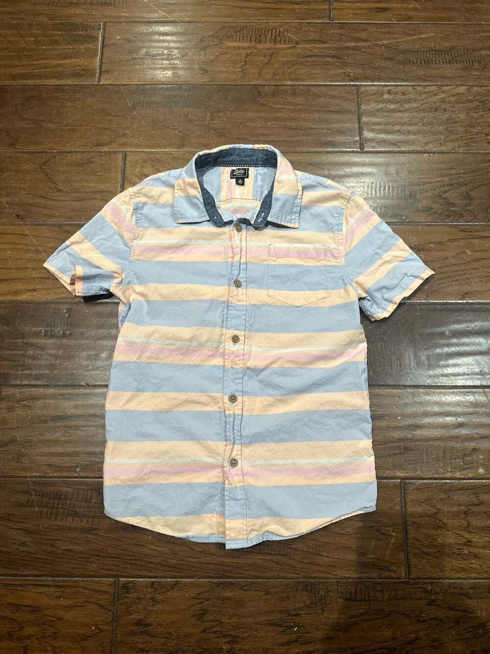 Bixby Nomad Boys Short Sleeve Striped Button Down Shirt Medium 8-10